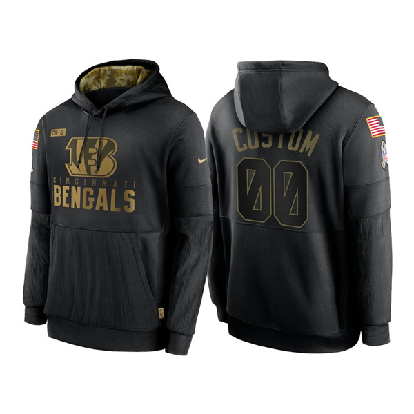 Men's Cincinnati Bengals Customized 2020 Black Salute To Service Sideline Performance Pullover NFL Hoodie (Check description if you want Women or Youth size)